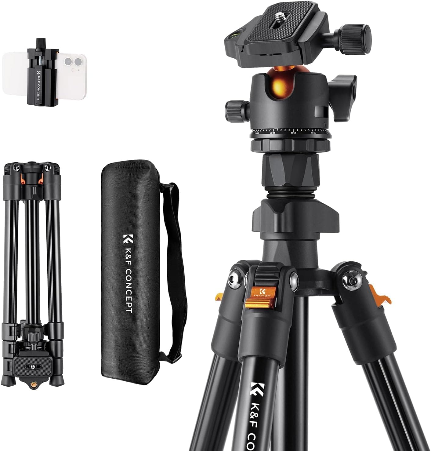 K&F Concept 64" Travel Tripod with 360° Ball Head