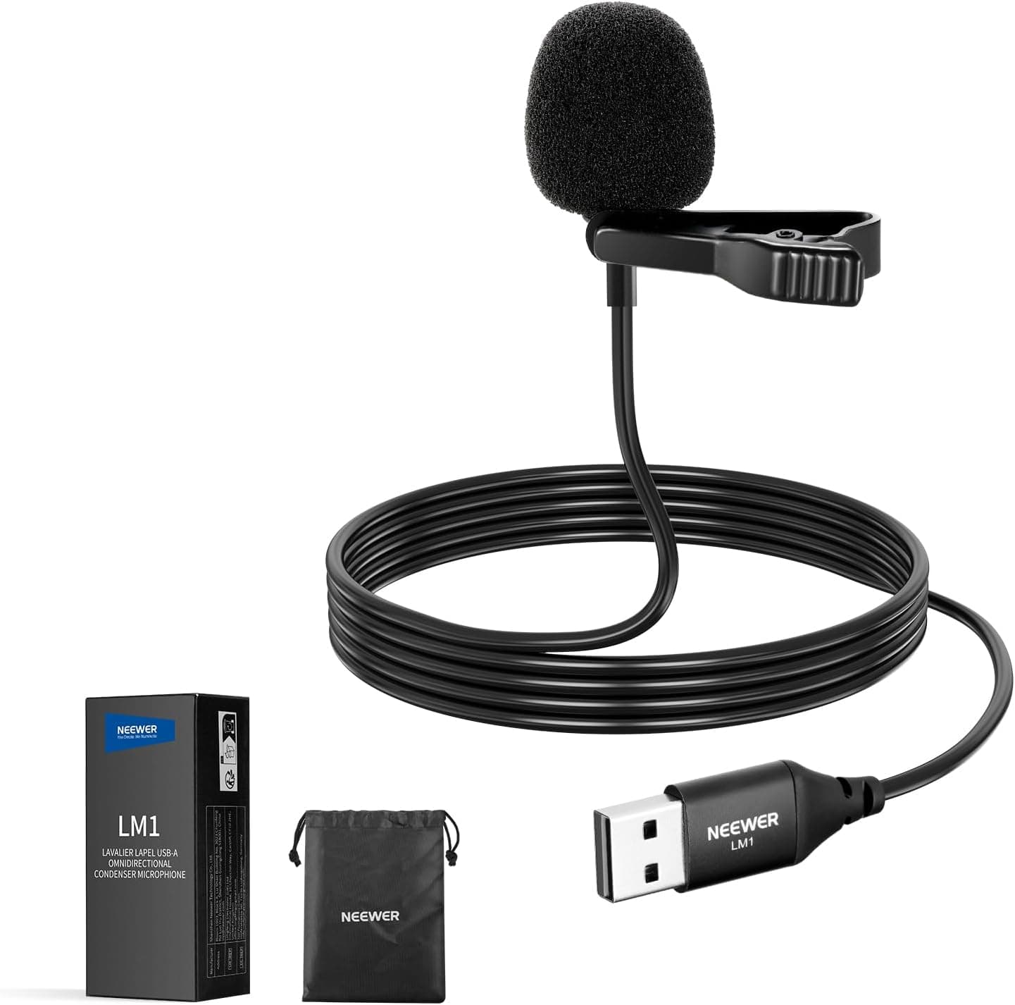 NEEWER LM1 USB Clip-On Lavalier Microphone, Plug & Play