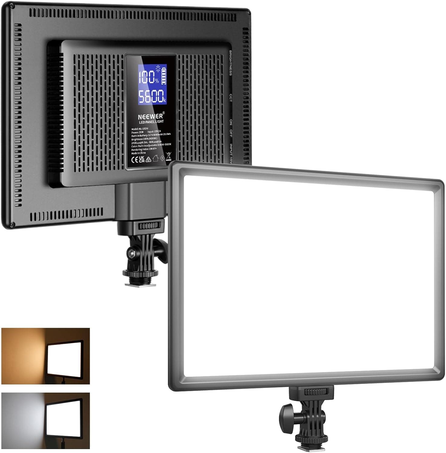 NEEWER 192 LED Ultra-Thin Bi-Color Dimmable Video Light Panel with Built-In Battery